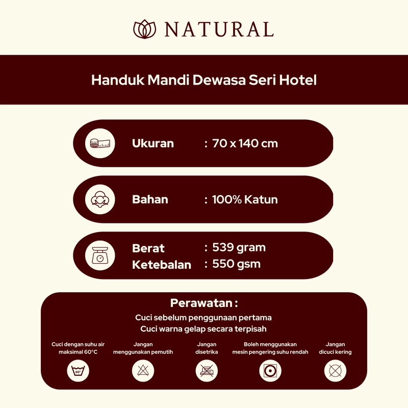 Product image Chalmer - Handuk Mandi Hotel Natural by Chalmer 70 x 140 cm Seri Handuk Hotel Handuk Tebal 70 x 140 cm 1 pcs