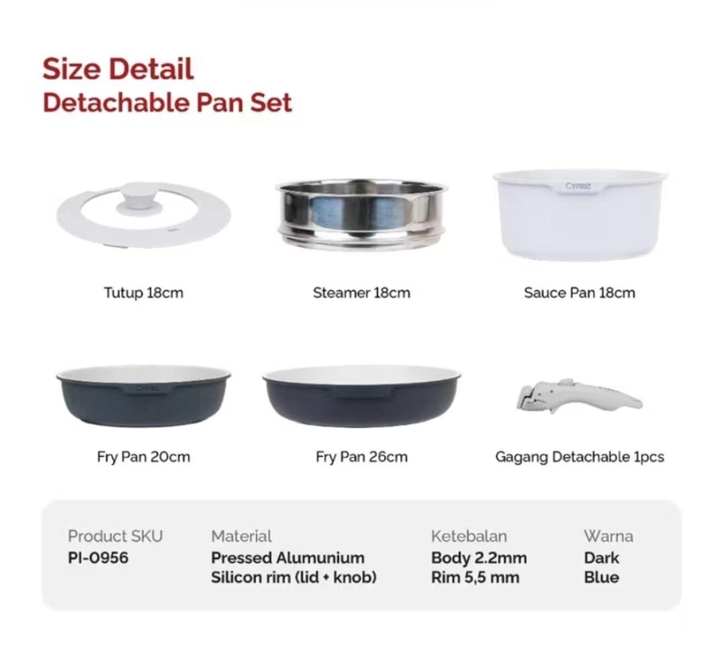 Product image Rizki Electronics - Cypruz Cookware Set Detachable Granite Diecast Wajan Set Premium Anti Lengket 6 PCS GRANITE