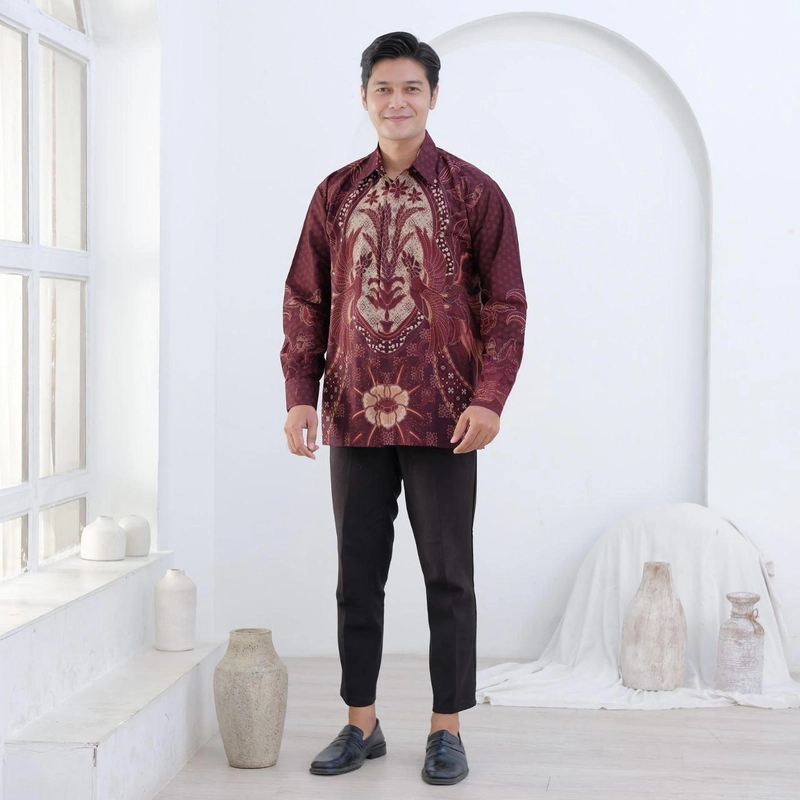 Product image Batik Mafaza - Batik Coupel Wanitan Dan Pria Modern Terbaru Motif arjuna burgundy M Kemeja arjuna burgun