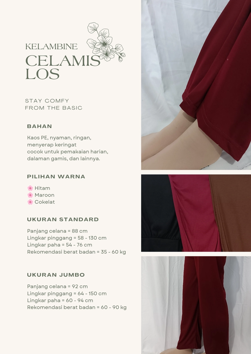 Product image Kelambine - Celamis Los Inner Pants Standard dan Jumbo Los Maroon STD