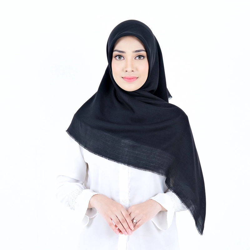 Product image Ansania - Ansania Premium Scarf - Andine Polywool rawis - Hijab Kerudung Segiempat All Size Jet Black