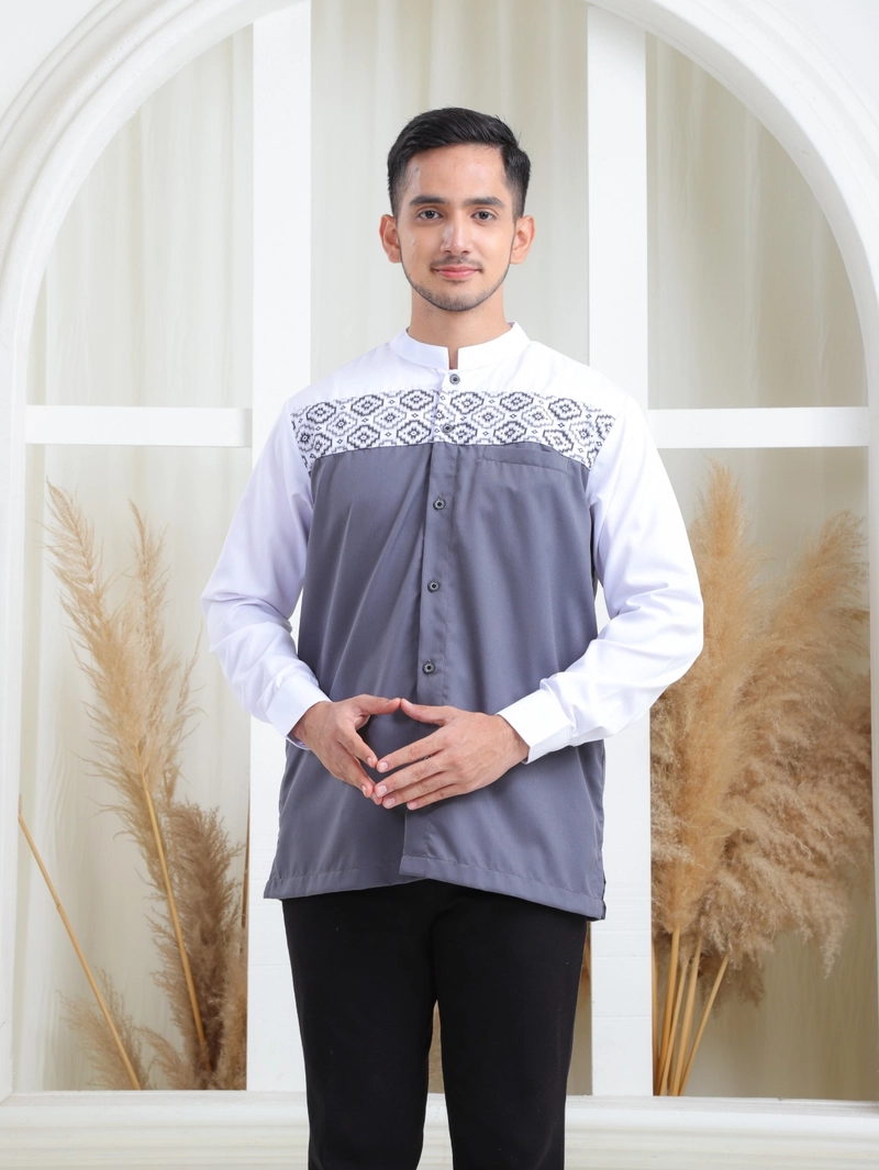 Product image MOSQU MOSLEM QUALITY - [PO] Baju Koko Dewasa Lengan Panjang Model Khaleed S Putih-Abu