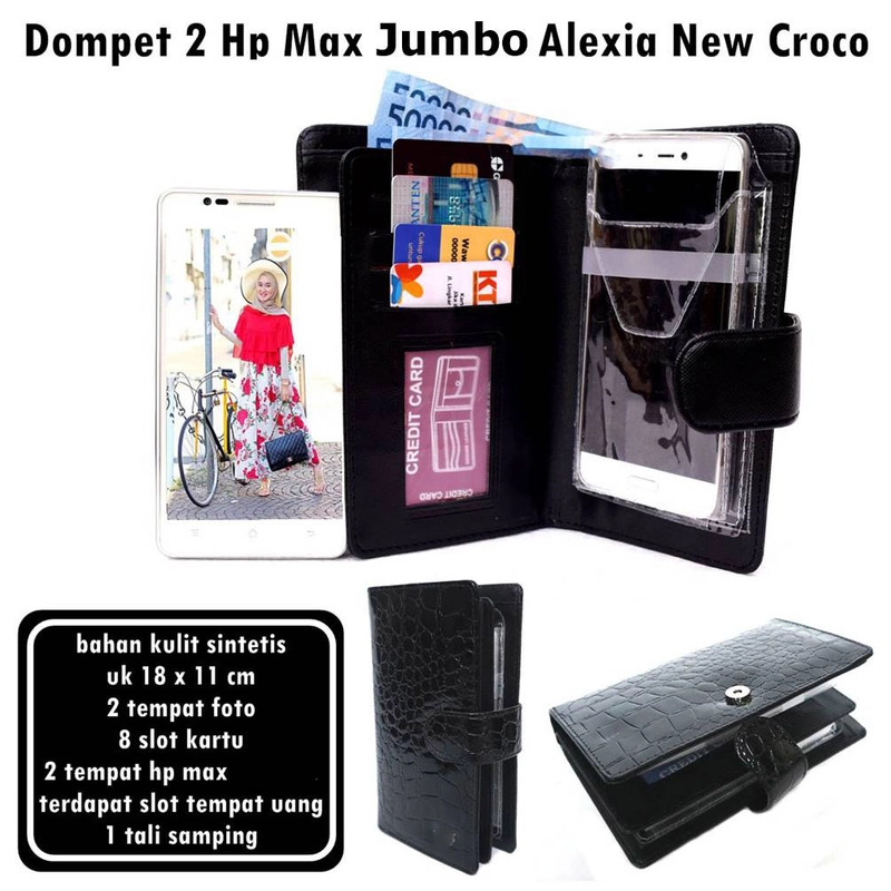 Product image Dompet Multifungsi Hp Motif Croco Glosy 2hp WARNA BLACK