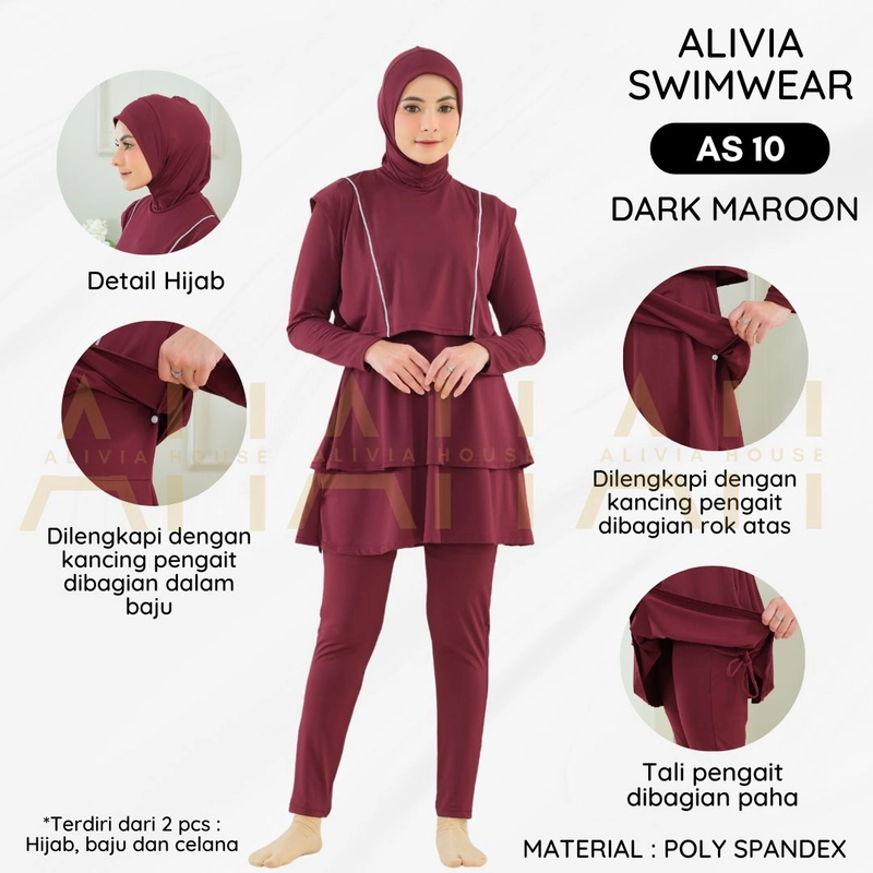 Product image Alivia House - ALIVIA SWIMWEAR 10 Baju Renang Muslimah Baju renang wanita Pakaian Renang Wanita S Dark Maroon