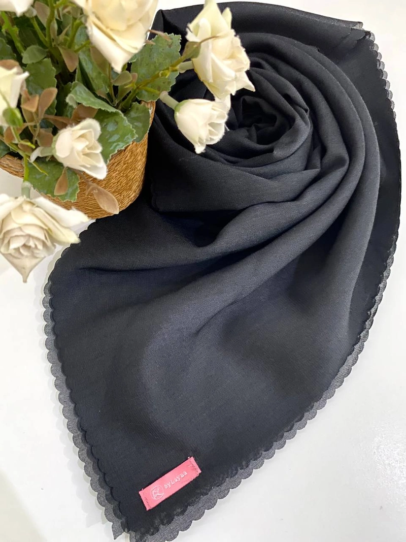 Product image byLayna Official - Kerudung Segi Empat Scarf Viola Voal Hijab Allsize Black