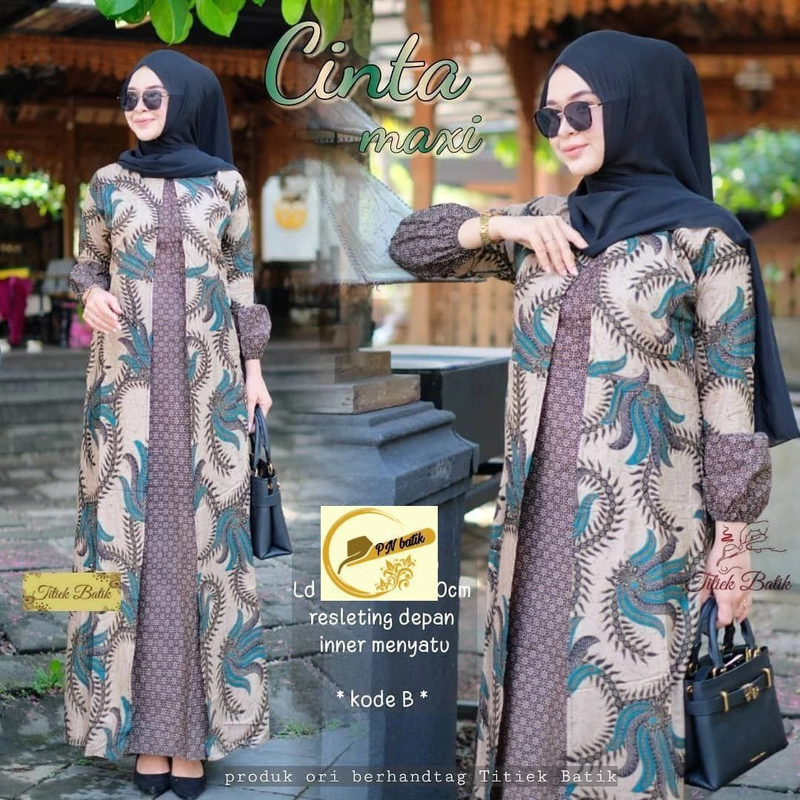 Product image Batik Alfin - Gamiss Batik muslim motif Cinta maxi banyak pilihan model kekinian terbaru Allsize Gamis cinta maxi 4
