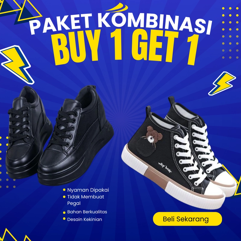 Product image Koekita - Paket Kombinasi Buy 1 Get 1 Sepatu Kets Sneakers Wanita LV-01 & WB-01 36 HITAM