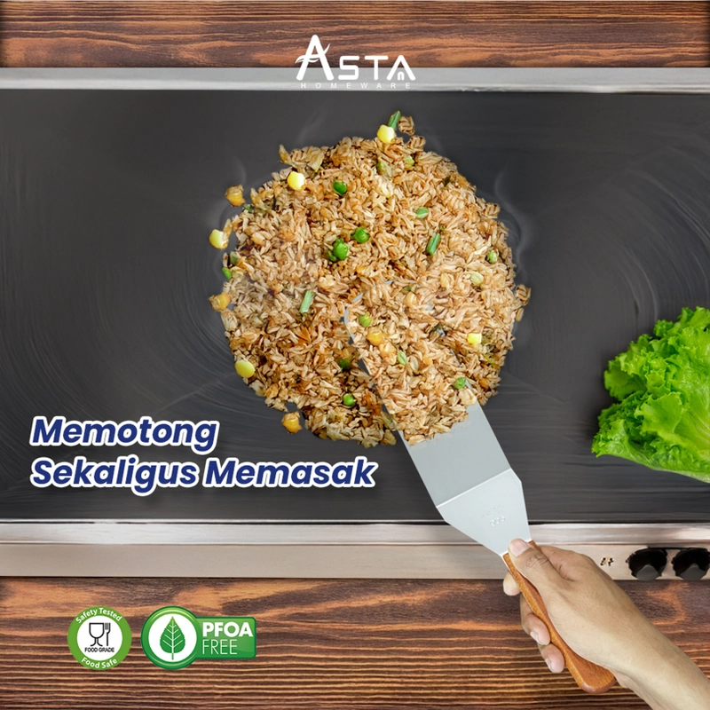 Product image Asta Spatula Bengkok Teppanyaki Kape Burger Roti Stainless Asta Gagang Kayu 31 dan 36 cm Size 31 cm