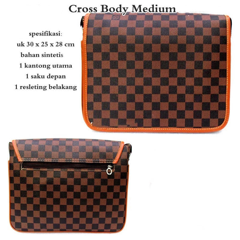 Product image Tas Kulit Crossbody selempang Pria Brown Medium Motif Medium Catur