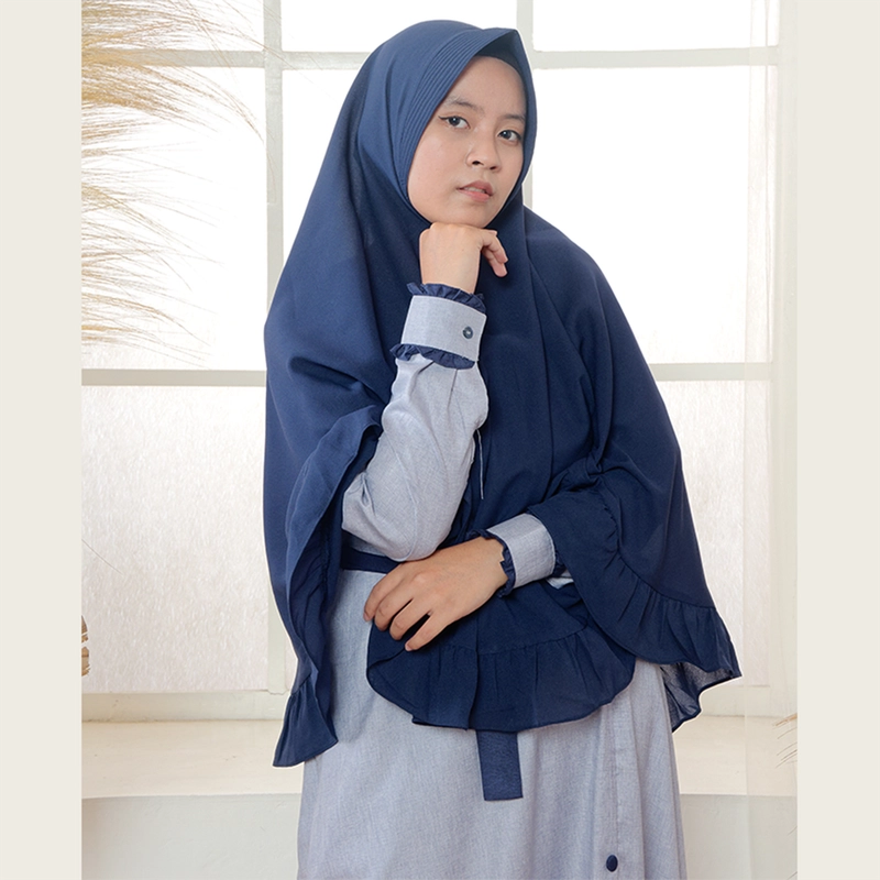 Product image MOSCOU - Baju Busana Dress Gamis Wanita Set Khimar Hijab Muslim Muslimah Syari Syar'I Remaja Ibu Busui Dewasa Simple Simpel Elegan Casual Lebaran Terbaru Kekinian Katun Madinah Premium Adem Lembut Biru Navy Dongker Motif M Biru