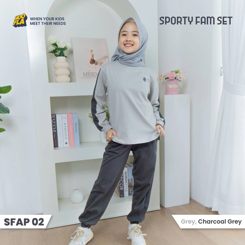 Product image Hoofla - Hoofla - Setelan Couple Keluarga Baju Olahraga Sporty Fam Set Grey M Anak Panjang