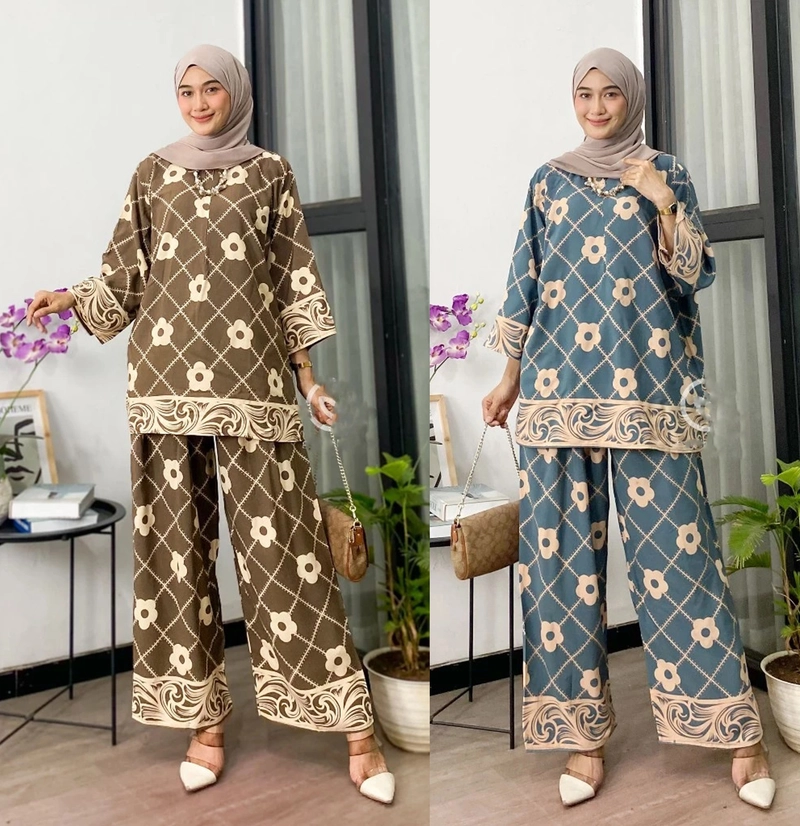Product image Amha Collection - ONE SET VENESIA PAJAMAS JUMBO RAYON PREMIUM JUMBO COASTAL BLUE