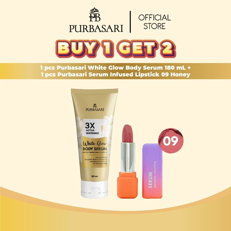 Product image Purbasari - [BUY 1 GET 2] Purbasari Body Serum 180ml + Purbasari Serum Infused Lipstick White Glow Infused 09