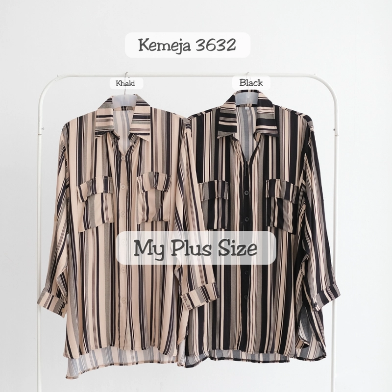 Product image My Plus Size - Kemeja Salur Abstrak Wanita Jumbo 3632 Ld 125cm/135 cm/150 cm 2XL BLACK