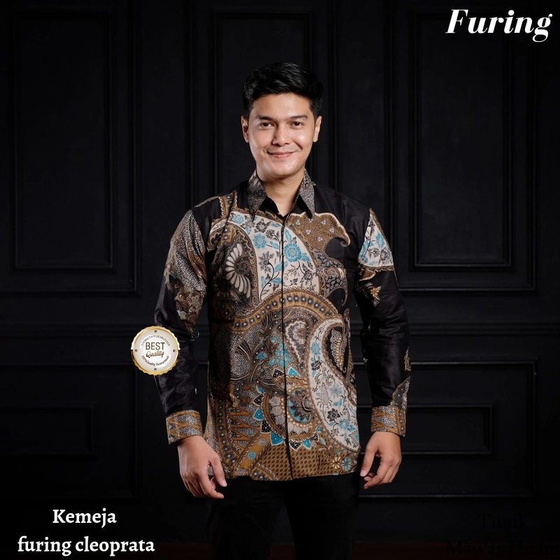 Product image Kois Batik - KEMEJA BATIK LAPIS FURING KEMEJA KERJA ACAR RESMI BAGUS SEKALI MOTIF cleopatra M Hitam kombinasi