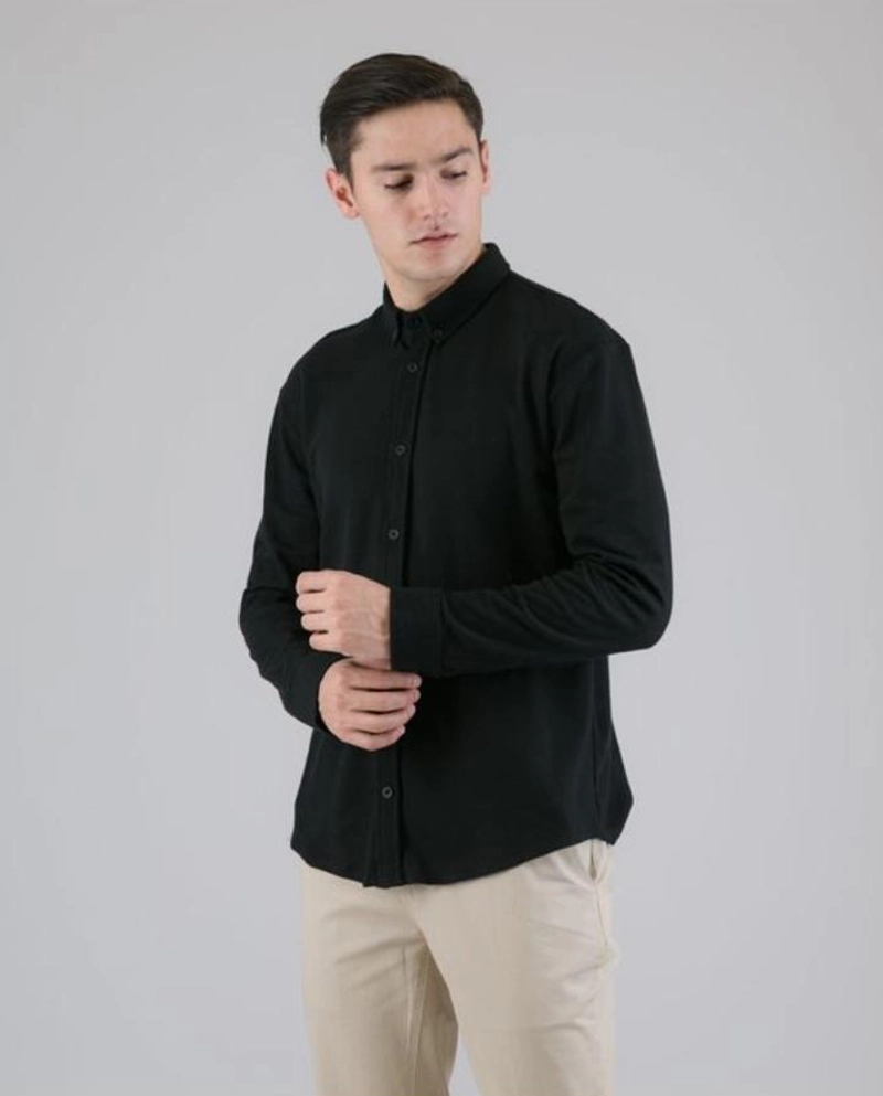Product image HMHS - kemeja hitam polos pria casual s hitam