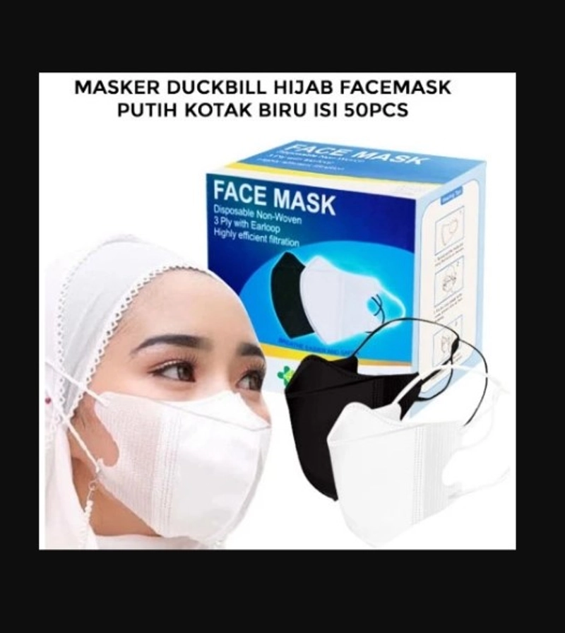 Product image Alcante - Masker Duckbill Hijab 3 Ply Isi 50 Pcs Masker Dewasa Warna Hitam Putih all size hitam putih