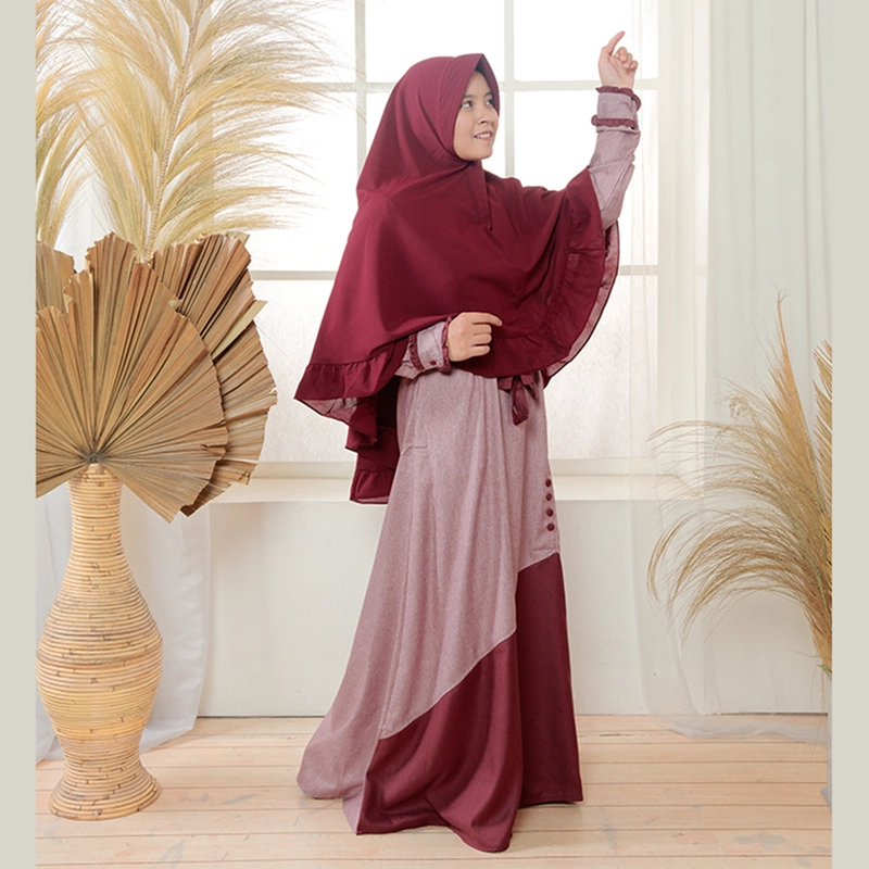 Product image MOSCOU - Baju Busana Dress Gamis Wanita Set Khimar Hijab Muslim Muslimah Syari Syar'I Remaja Ibu Busui Dewasa Simple Simpel Elegan Casual Lebaran Terbaru Kekinian Katun Madinah Premium Adem Lembut Mauve Merah Maroon Motif M Mauve Maroon