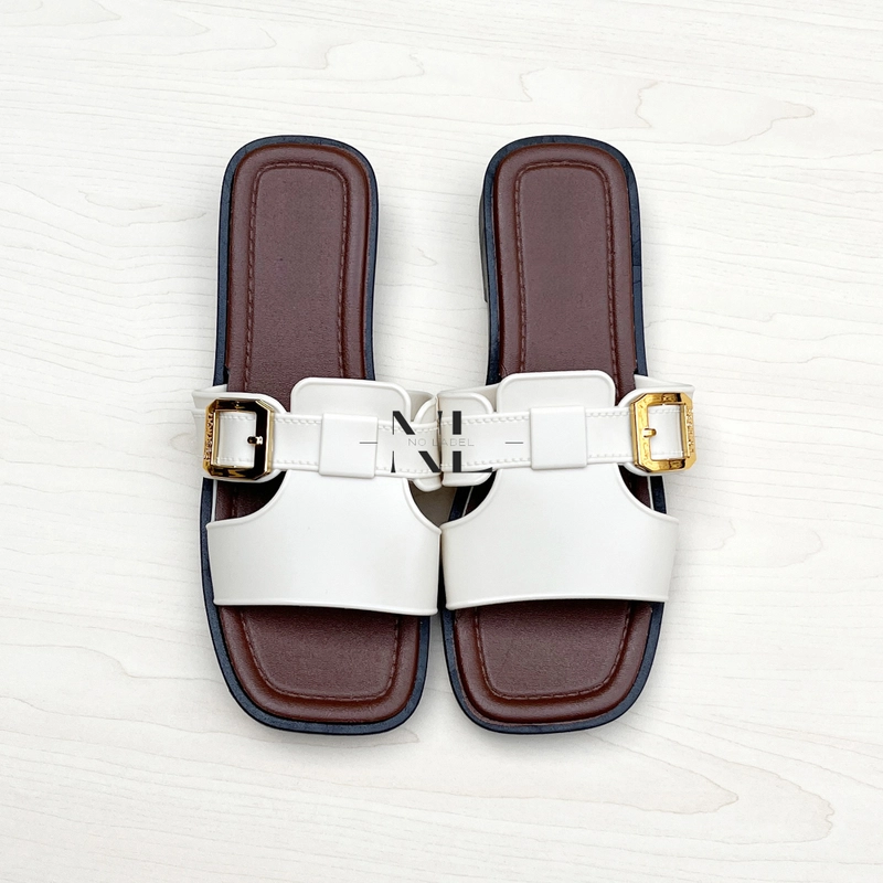 Product image NO LABEL - Sandal Selop Wanita Flat Kekinian Karet Jelly Simpel (NL53) 40-41 Putih Tulang