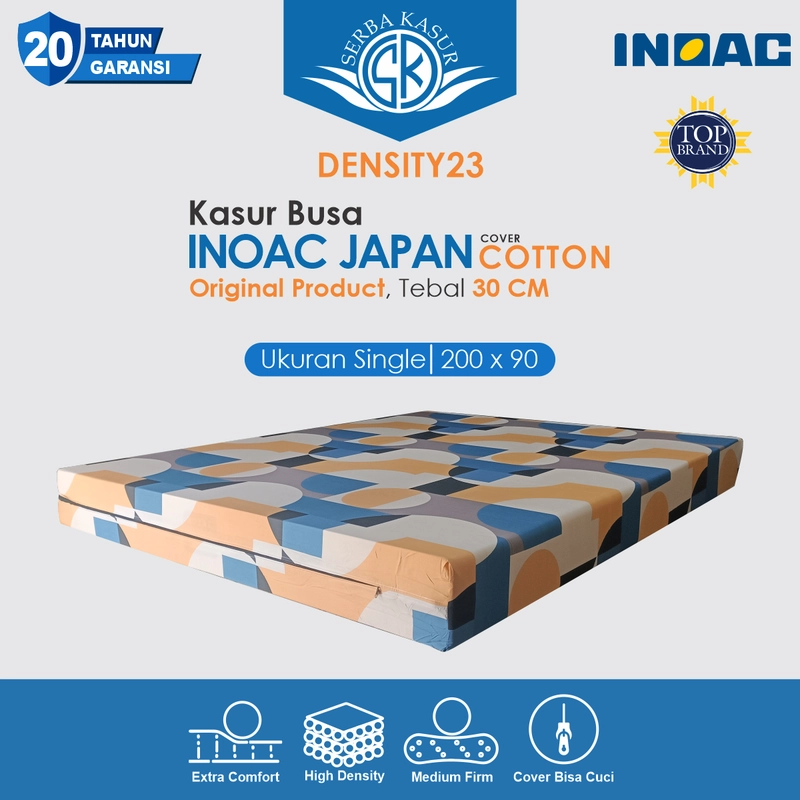 Product image SERBA KASUR - Kasur Busa INOAC Cover Katun Density 23 Tebal 30 Garansi 20 Tahun 200x80x30 Random