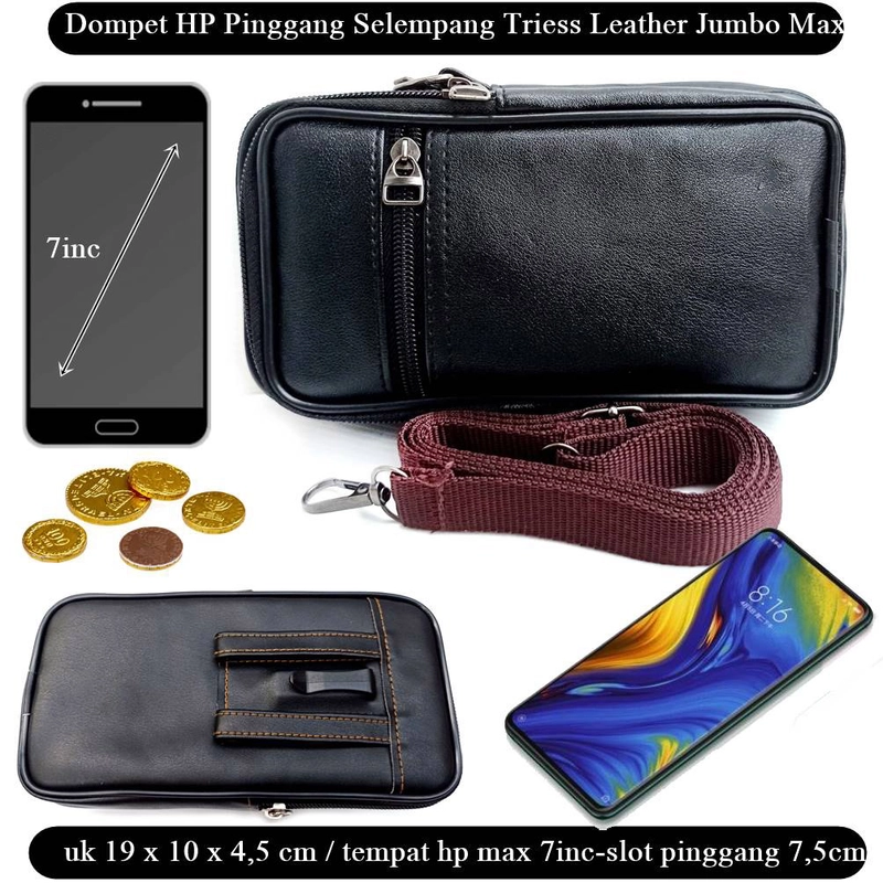 Product image Dompet Pinggang Organaizer 2 Hp Kulit Triess Jumbo Selempang WARNA BLACK