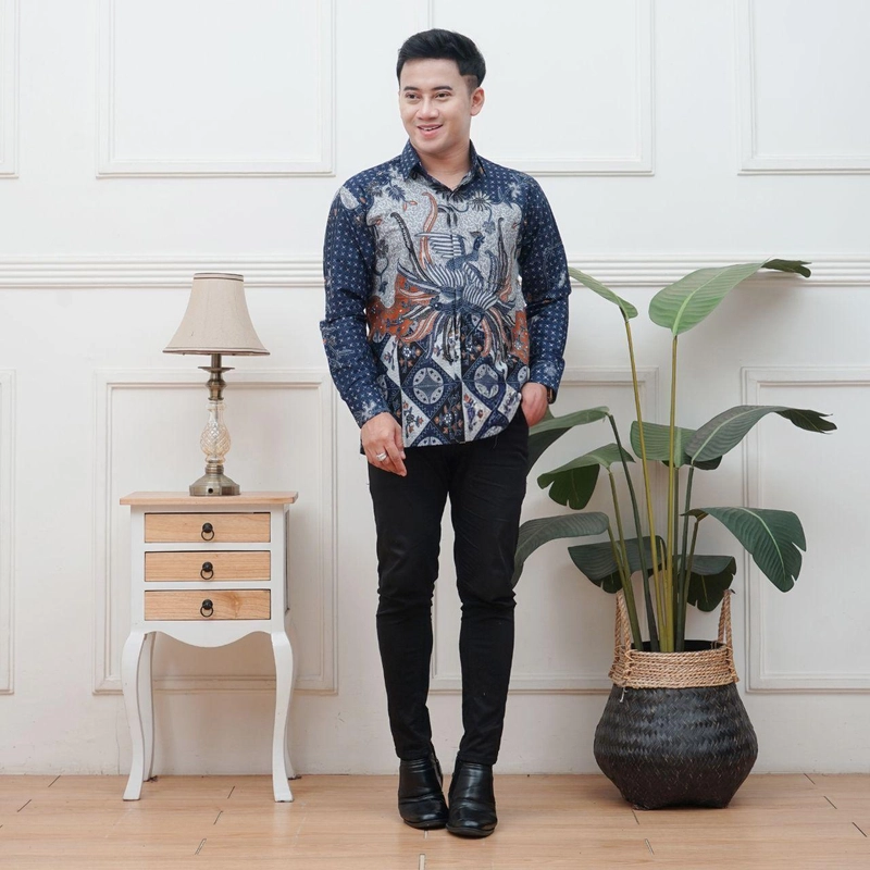 Product image Ks muslim fashion - Gamis Batik Coupel dengan kemeja standar dan jumbo motif ayam navy M Kemeja ayam navy