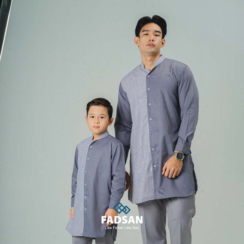 Product image FADSAN - Koko Kurta Bordir Ayah & Anak Lengan Panjang Warna Grey - Kashmir Series SIZE ANAK XS KASHMIR GREY