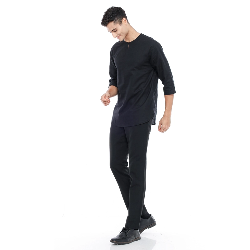 Product image MALLVOSE - Kemeja Pria Kurta Lengan 3/4 MV04 Kasual Hitam Premium Dewasa M HITAM