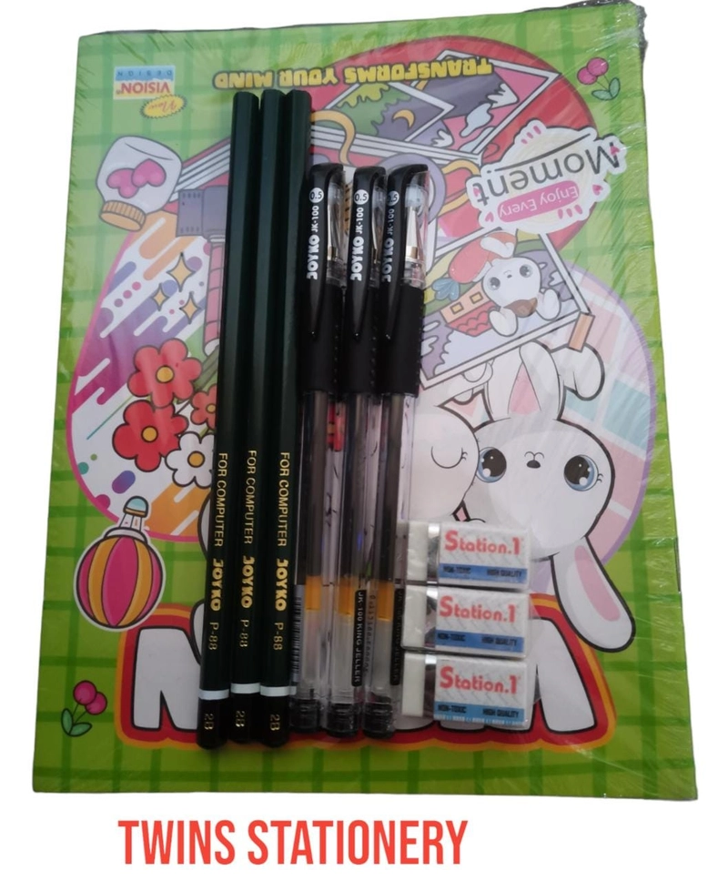 Product image TWINS STATIONERY - PAKET BUNDLING 3 BUKU PULPEN PENSIL PENGHAPUS Paket Bundling 3 Buku premium isi 38L