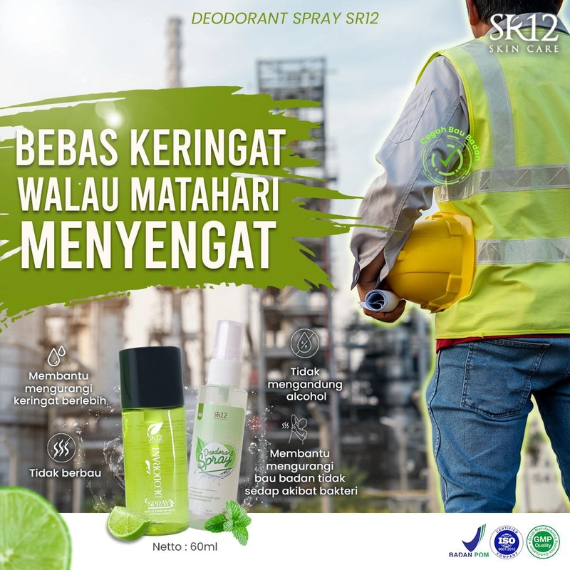 Product image Deodorant Spray Reguler SR12 Menahan Bau Badan Menahan Keringat Berlebih Non Parfum 60 ml Premium