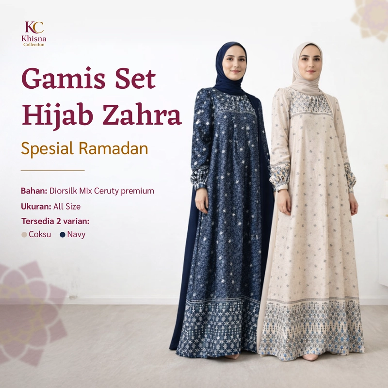 Product image Khisna collection - Gamis set hijab Zahra bestseller limitededition terbaru wanita kekinian Allsize Coksu