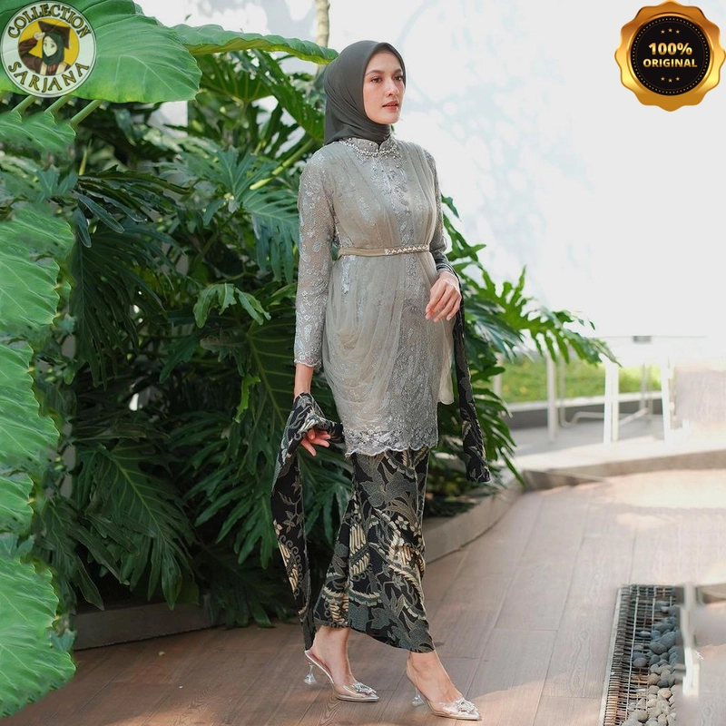Product image COLLECTION SARJANA - Batik Couple Alin- Brokat Tille Mutiara -Furing Satin - Payet Mutiara ROK+ SELENDANG GREEN