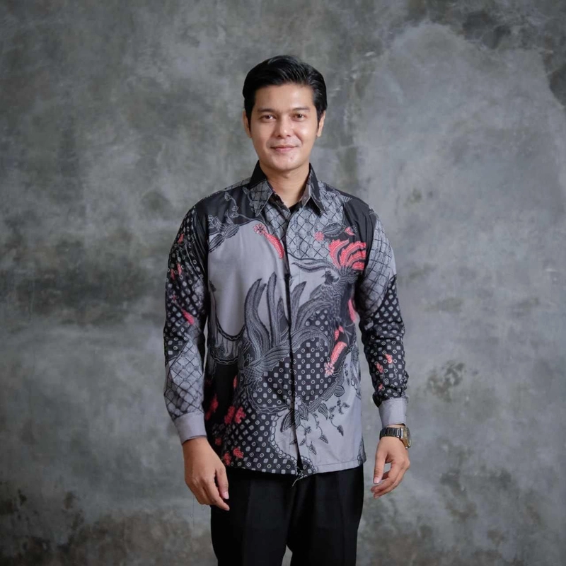 Product image Kois Batik - Batik pria dewasa lengan panjang kekinain notif gagak abu M Kemeja gagak abu