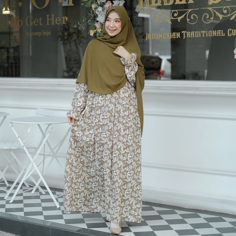 Product image Hazirah id - Jasmine dress gamis motif bunga / gamis jasmin / gamis lucu / gamis simple / gamis syar S gamis saja OLIVE