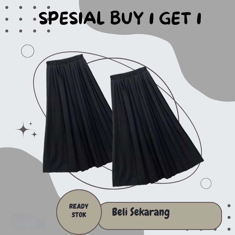 Product image LUXIA - Spesial Buy 1 Get 1 Rok Plisket Wanita Hyget Premium R-001 All Size Hitam