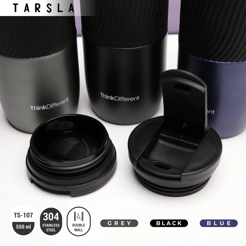 Product image Tarsla Botol Mug Termos TS-107 Vacuum Flask Double Wall Channel Motif Pattern 550 ML Keep Hot & Cold 550 Black