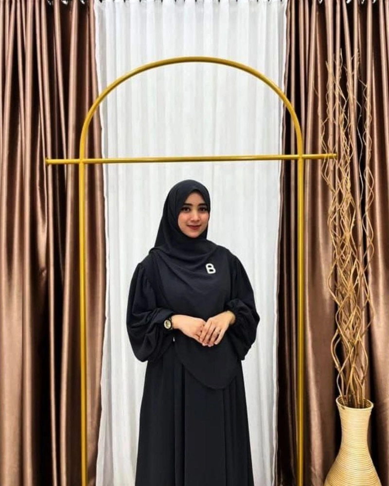 Product image Khisna collection - Gamis syari dewasa free jilbab pasmina oval Allsize Hitam