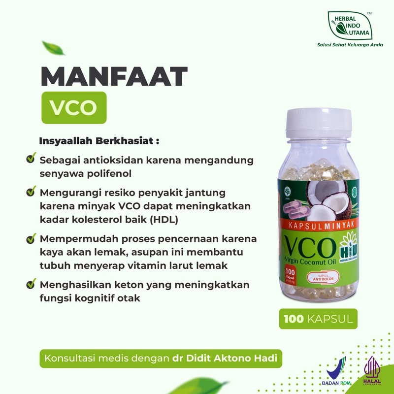 Product image Herbal Indo Utama - Virgin Coconut Oil Kapsul VCO Kapsul Minyak Kelapa Alami isi 100 Kapsul 1 Botol 100 Kapsul Kapsul Minyak