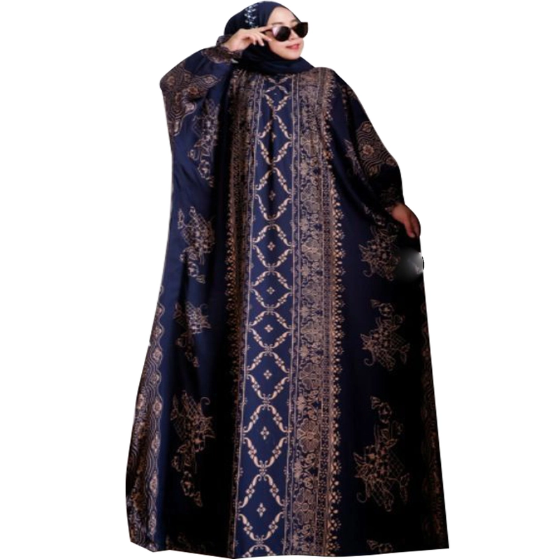 Product image GAMIS KAFTAN JUMBO RAYON MOTIF WANITA ALL SIZE NAVY