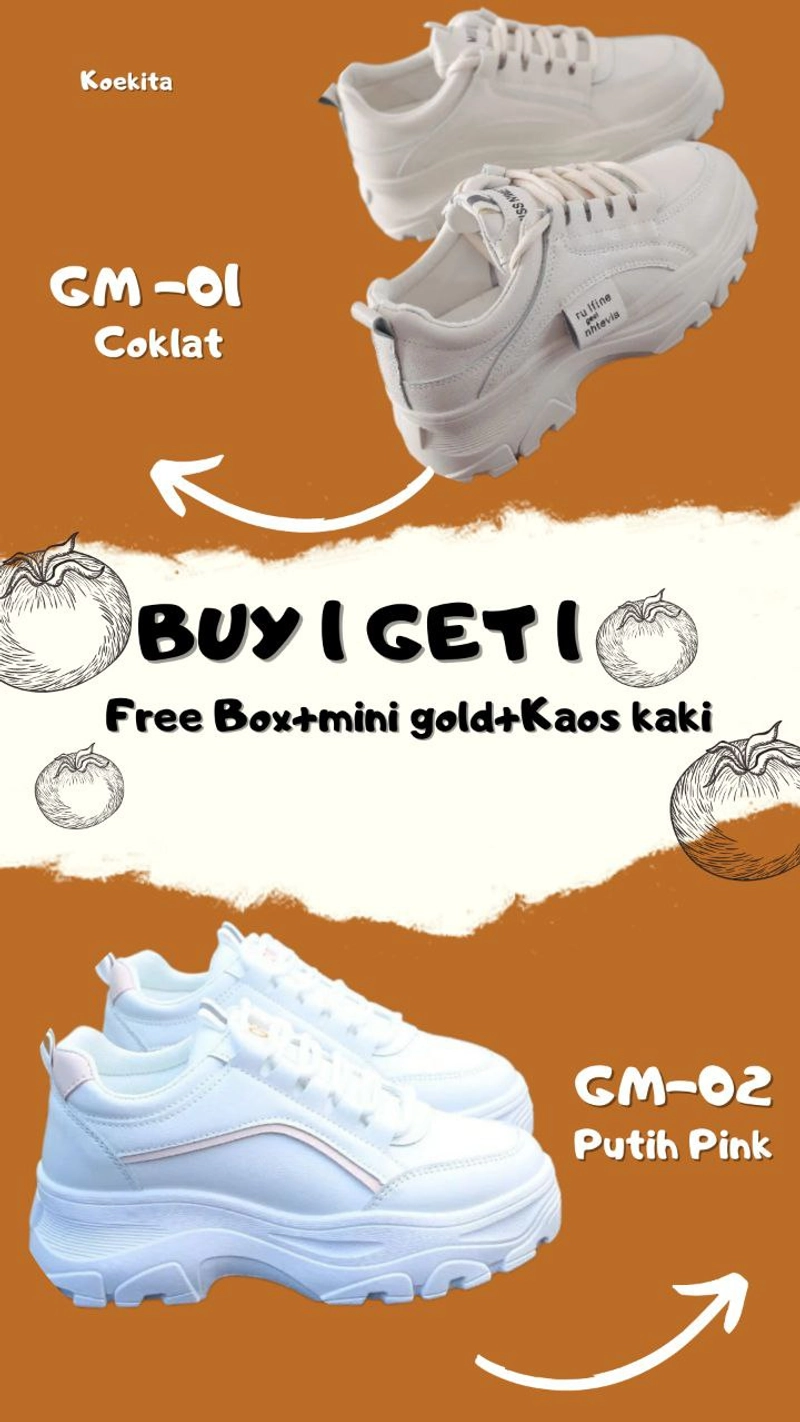 Product image Koekita - Buy 1 Get 1 Sepatu Kets Sneakers Wanita Korean Nhtevia & GM-02 40 COKLAT & PUTIH PINK
