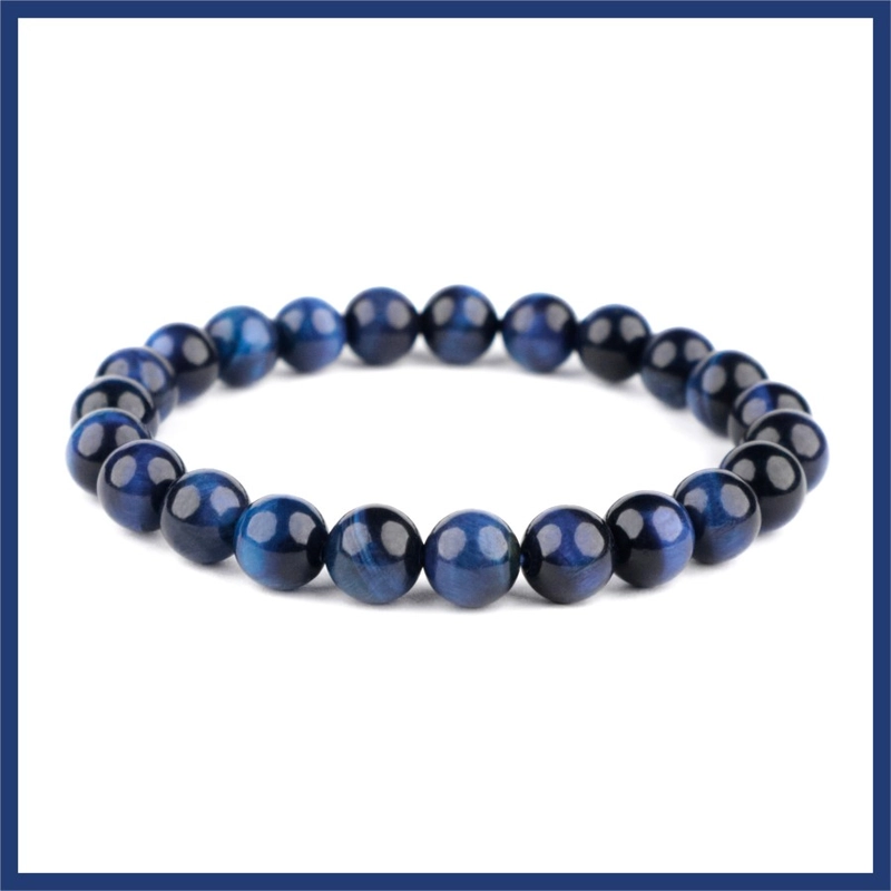 Product image CENTRAL GROSIR GEMSTONE - Gelang Pria Wanita Natural Blue Tiger Eye 8mm 16 Biru