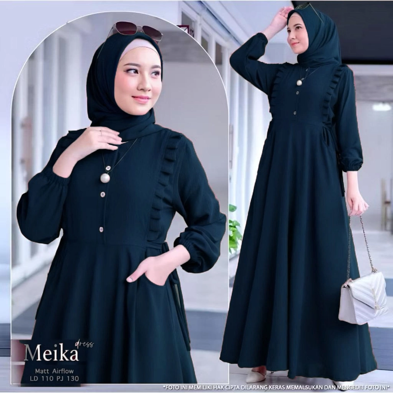 Product image MEQA DAILY - MEGA DAILY - Gamis Meika Dress Wanita Rempel Muslimah Bahan Hyget Super L Navy L Kode 1064
