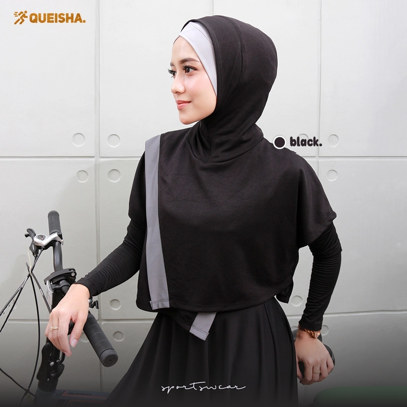 Product image Zaneva Hijab - Queisha Hoodie Hijab Sporty by Zaneva Standar Black