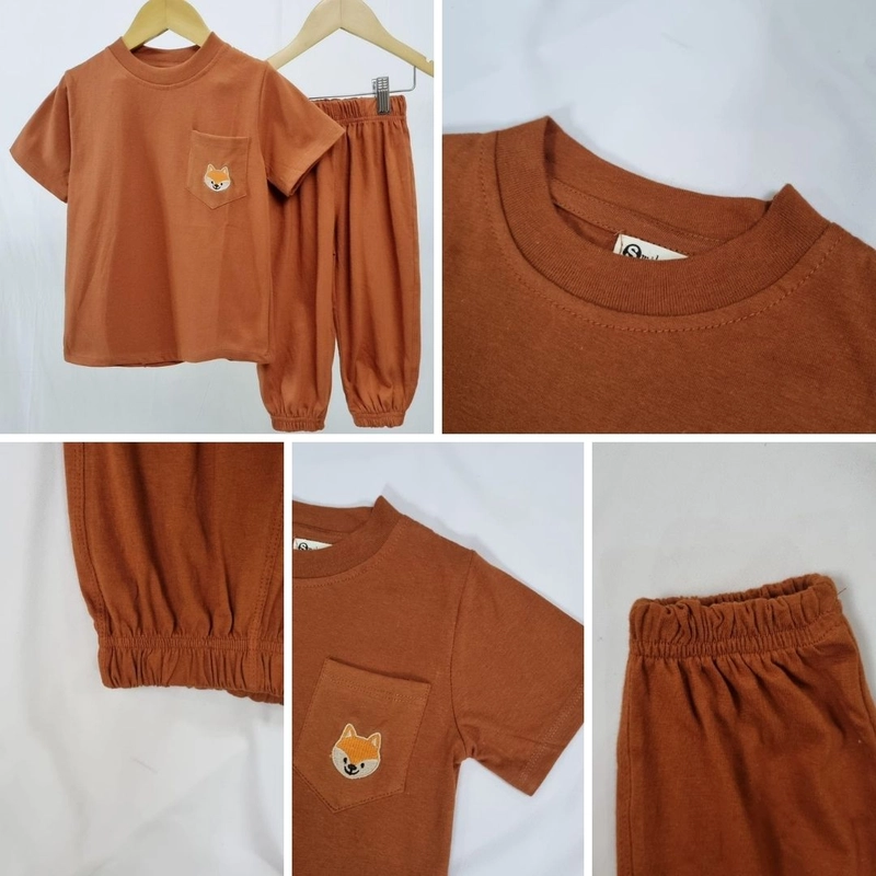 Product image Smilee - Ji-Soo Setelan Kaos Anak Katun Unisex Lelaki Perempuan 1 Brown