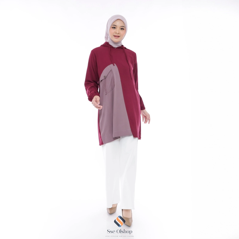 Product image Sseolshop - MAVIS tunik atasan wanita rayon twill terbaru 2025 lengan panjang jumbo L Marun