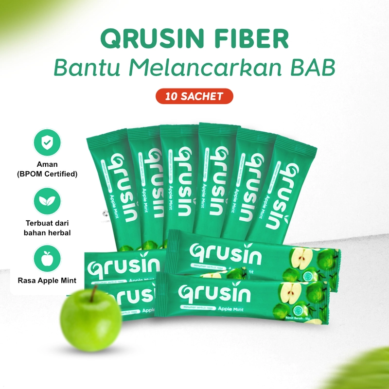 Product image Qrusin - Qrusin Fiber Minuman Serat Pelangsing Penurun BB Pelancar BAB 10 Sachet 10 sachet apel