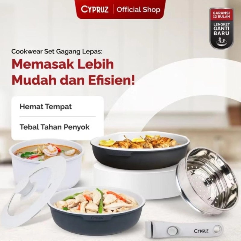 Product image Rizki Electronics - Cypruz Cookware Set Detachable Granite Diecast Wajan Set Premium Anti Lengket 6 PCS GRANITE