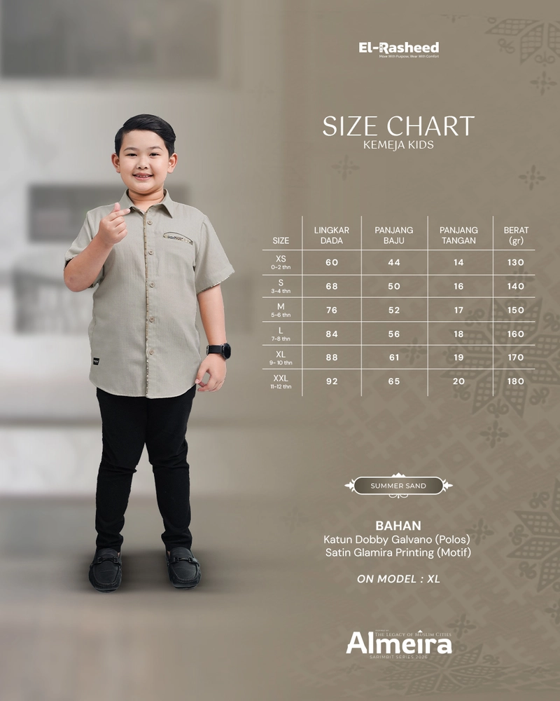 Product image Yasmeera Official - SARIMBIT 2026 ALMEIRA SERIES WARNA SUMMER SAND XS KMJ ANAK L. PENDEK