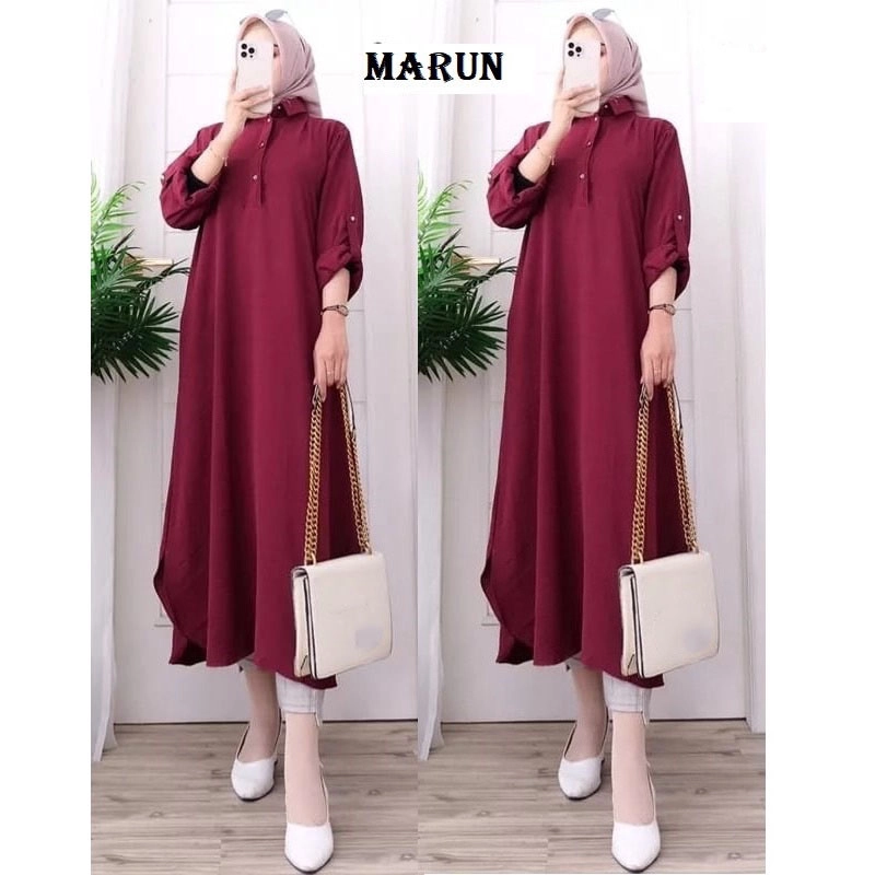 Product image MEQA DAILY - MEGA DAILY - Sociolla Long Tunik Wanita Crinkle All Size MAron