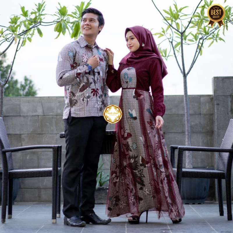 Product image Gamis Batik Tiara Couple Gamis Kondangan Dress Brukat Muslim - Tiga Varian Warna Kemeja Saja Size XXL Maroon
